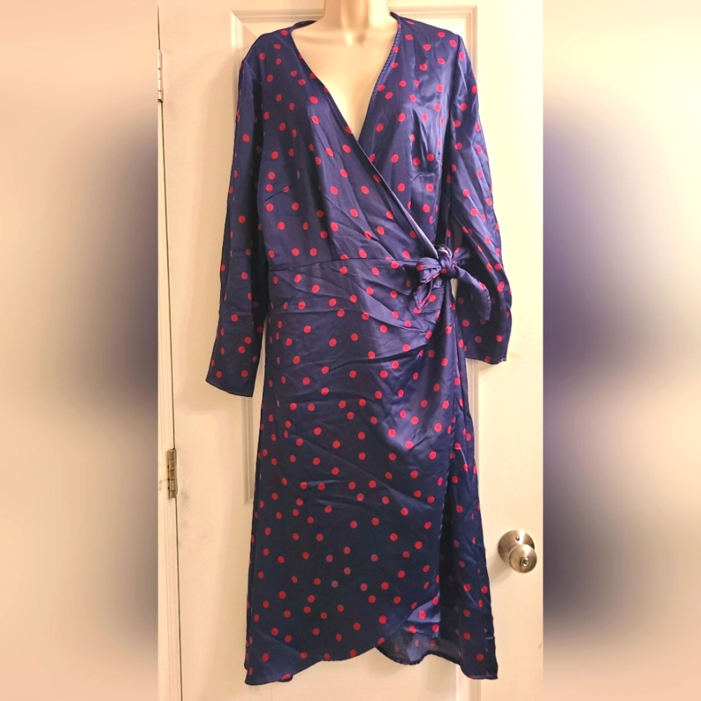 Eloquii blue and red polka dot wrap dress (size 14)